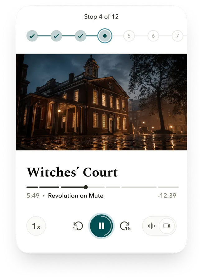The GenStory site player narrating Witches' Court, stop 4 of 12